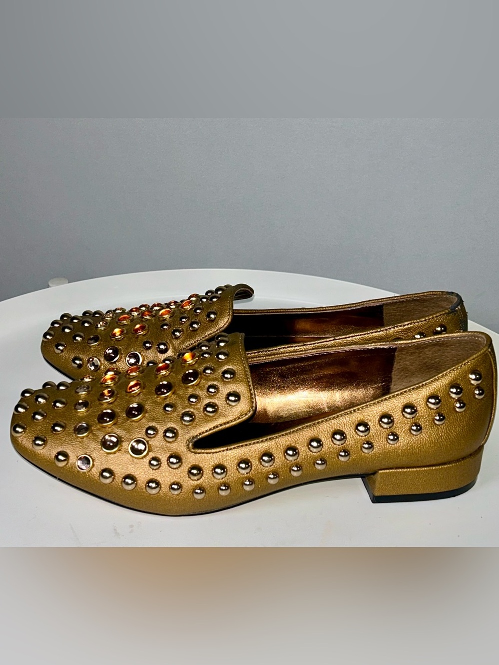 BCBGeneration Gold Studded Embellished Loafers | Size 7.5